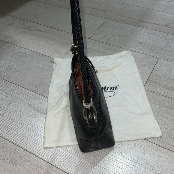 Rare Vintage Brighton “isadora” croc leather Handbag black silver hardware recta - Picture 8 of 9